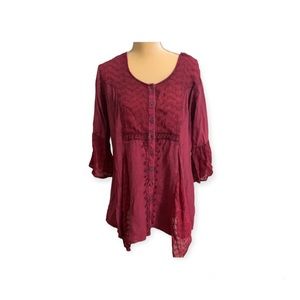 The Paragon Maroon Peasant Shirt/Blouse Sz S